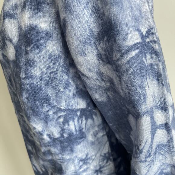 J Jill 3/4 Sleeves 100% Linen Shift Dress 10 Blue Hawaiian Tropical Palm Floral - Picture 6 of 15